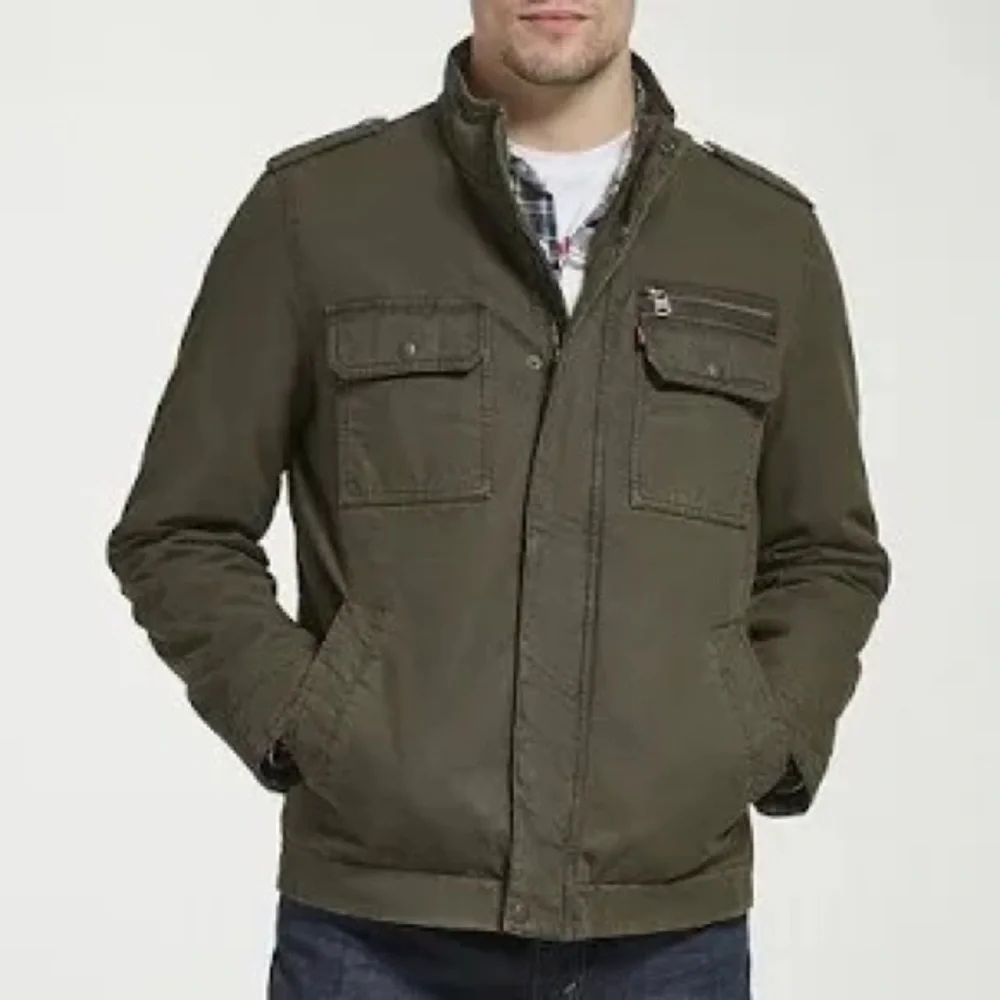 Levi’s mid weight utility jacket Olive men’s size large full zip snaps trendy